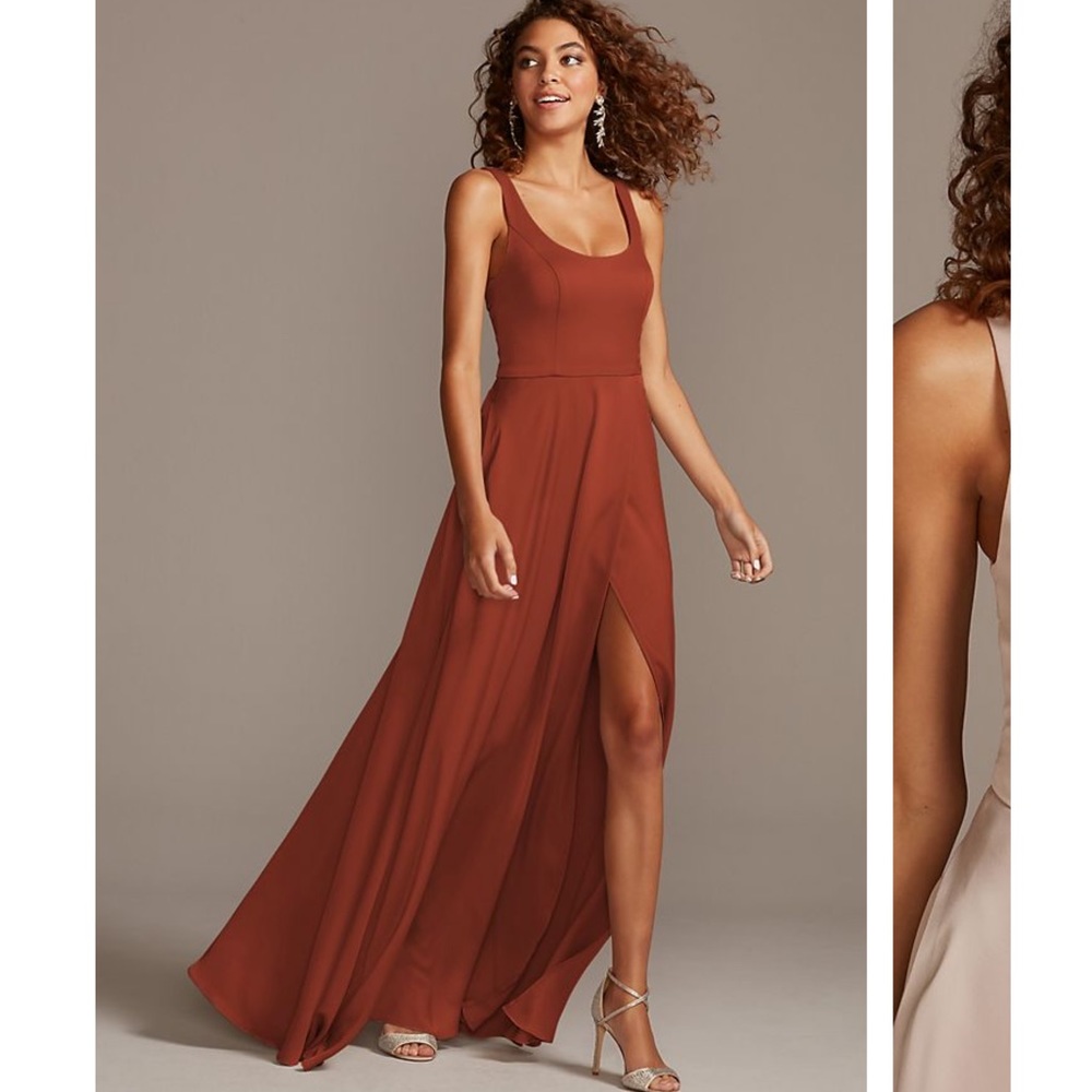 Davids Bridal crepe back satin scoop tank dress